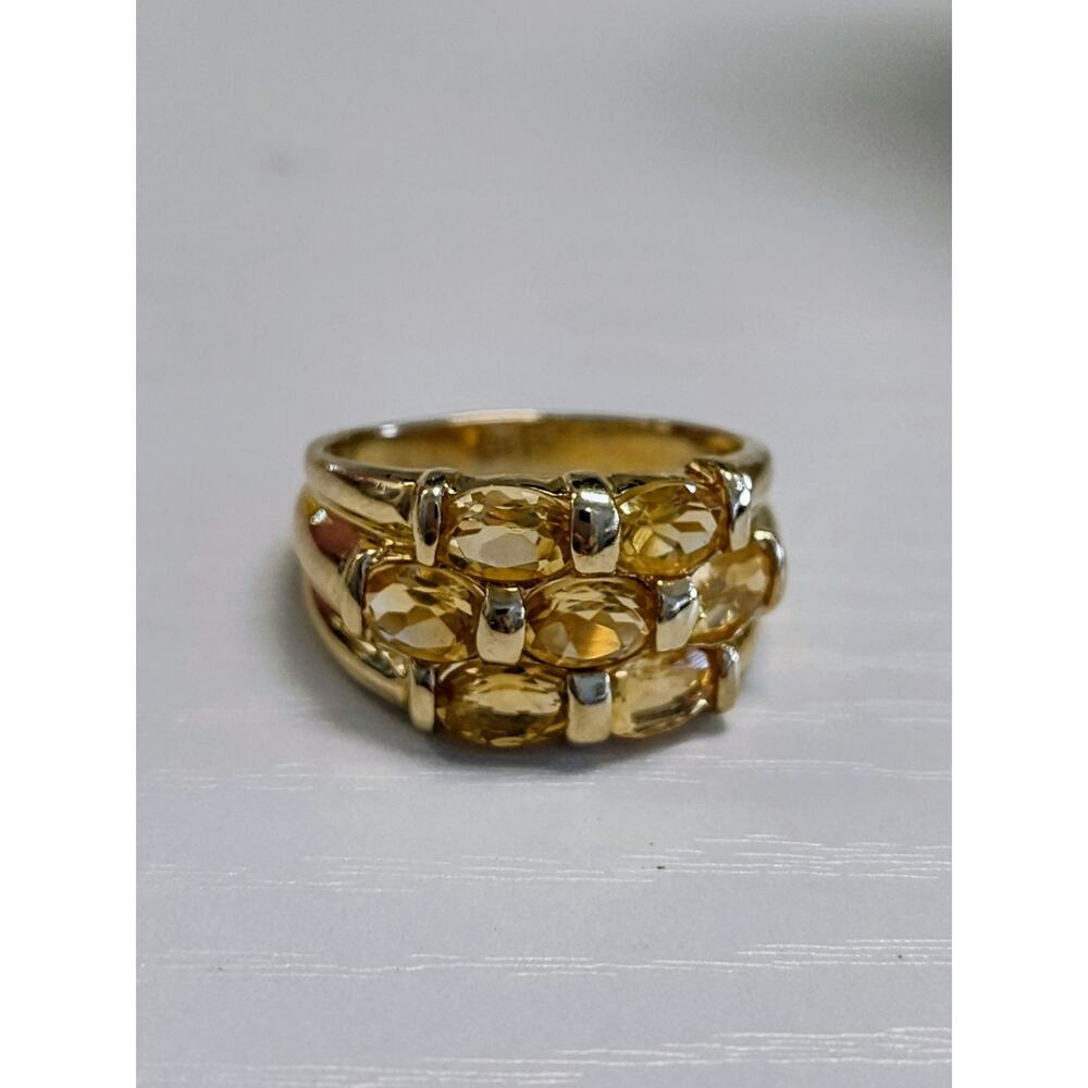 Gold Plated 925 Sterling Silver Ring Size 9 Three Row Oval Citrine LIRM NOV BDAY